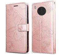 DENDICO Funda para Huawei Honor 50 Lite/Huawei Nova 8i, Magnético Libro Funda de Cuero PU para Huawei Honor 50 Lite/Huawei Nova 8i, Diseño en Relieve Carcasa con Ranura para Tarjeta, Oro Rosa
