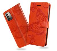 DENDICO Funda para Nokia G21 / Nokia G11, Magnético Libro Funda de Cuero PU para Nokia G21 / Nokia G11, Diseño en Relieve Carcasa con Ranura para Tarjeta, Naranja