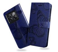 DENDICO Funda para OnePlus 10T 5G, Magnético Libro Funda de Cuero PU para OnePlus 10T 5G, Diseño en Relieve Carcasa con Ranura para Tarjeta, Azul