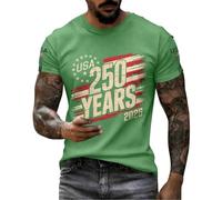 DENGJIAMY 250 Years Anniversary USA Waffle Shirts - Camiseta para hombre, diseño de bandera estadounidense del 4 de julio, talla grande, vintage, patriótica, cuello redondo, verde, L