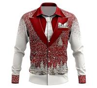 DENGJIAMY - Blusa fea de Navidad para hombre, divertido traje de Navidad estampado, camiseta casual con cuello de manga larga para hombre, camisas de vestir para exteriores, rosso, XL
