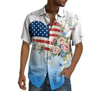 DENGJIAMY - Camisa con la bandera estadounidense para hombre, 250 aniversario, camiseta del 4 de julio, camisetas patrióticas de verano hawaianas con botones, azul, 3XL