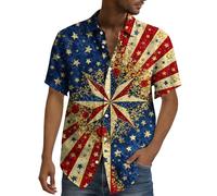 DENGJIAMY - Camisas con botones de la bandera estadounidense para hombre, 250 aniversario, camisetas divertidas patrióticas del 4 de julio, camiseta hawaiana casual, azul, 3XL