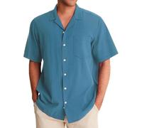 DENGJIAMY - Camisas cubanas de manga corta para hombre, estilo casual, a la moda, color liso, guayabera, talla grande, para vacaciones en la playa, camisetas clásicas para hombre, Z11 Azul, 3XL