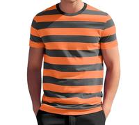 DENGJIAMY - Camiseta a rayas para hombre, estilo casual, con estampado de bloques de color, manga corta, cuello redondo, camisetas de moda, camisetas clásicas básicas, ropa para hombre, Z15 naranja