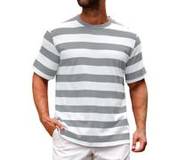 DENGJIAMY - Camiseta a rayas para hombre, estilo casual, con estampado de bloques de color, manga corta, cuello redondo, camisetas de moda, camisetas clásicas básicas, ropa para hombre, Z21 Gris, 3XL