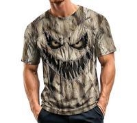 DENGJIAMY - Camiseta de Halloween para hombre, talla grande, cuello redondo, camiseta de moda de terror sangriento, camiseta estampada de murciélago, fantasma, calabaza, camiseta de manga corta, gris