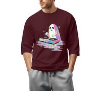 DENGJIAMY - Camiseta de manga 3/4 para hombre, diseño de fantasmas de Halloween, estilo casual, cuello redondo, estampada, para exteriores, Vino, 3XL
