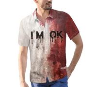 DENGJIAMY - Camiseta de manga corta con botones para hombre, diseño de Halloween con texto en inglés "I'm Ok It's Not My Blood", para hombre, talla grande, con estampado de terror, Rojo 02, M