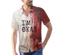 DENGJIAMY - Camiseta de manga corta con botones para hombre, diseño de Halloween con texto en inglés "I'm Ok It's Not My Blood", para hombre, talla grande, con estampado de terror, Rojo 04, XL