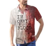 DENGJIAMY - Camiseta de manga corta con botones para hombre, diseño de Halloween con texto en inglés "I'm Ok It's Not My Blood", para hombre, talla grande, con estampado de terror, Rojo 03, S