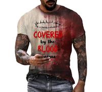 DENGJIAMY - Camiseta de manga corta con cuello redondo para hombre, diseño sangriento de Halloween, con texto en inglés "Covered by The Blood of Jesus", rojo oscuro, 3XL