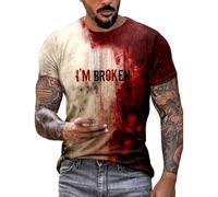 DENGJIAMY - Camiseta de manga corta con cuello redondo para hombre, diseño sangriento de Halloween, con texto en inglés "Covered by The Blood of Jesus", beige, 5XL