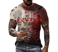 DENGJIAMY - Camiseta de manga corta con cuello redondo para hombre, diseño sangriento de Halloween, con texto en inglés "Covered by The Blood of Jesus", Vino, 4XL