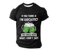 DENGJIAMY - Camiseta de manga corta con cuello redondo y estampado de cerveza para hombre, con texto en inglés "You Thank I'm Sarcastic You Should Hear What I Don't Sad", Negro, M
