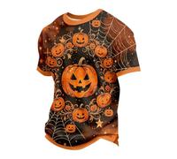 DENGJIAMY - Camiseta de manga corta con estampado de calabaza de Halloween para hombre, talla grande, cuello redondo, camiseta de cara de terror para hombre, marrón, 5XL
