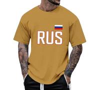 DENGJIAMY - Camiseta de manga corta con la bandera de Rusia para hombre, camisetas patrióticas, cuello redondo, camisetas casuales para hombre, tallas grandes, ropa de verano, amarillo, M