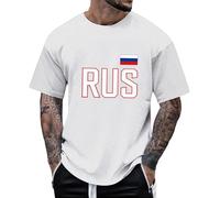 DENGJIAMY - Camiseta de manga corta con la bandera de Rusia para hombre, camisetas patrióticas, cuello redondo, camisetas casuales para hombre, tallas grandes, ropa de verano, blanco, M