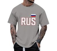 DENGJIAMY - Camiseta de manga corta con la bandera de Rusia para hombre, camisetas patrióticas, cuello redondo, camisetas casuales para hombre, tallas grandes, ropa de verano, gris, 3XL