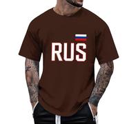 DENGJIAMY - Camiseta de manga corta con la bandera de Rusia para hombre, camisetas patrióticas, cuello redondo, camisetas casuales para hombre, tallas grandes, ropa de verano, marrón, M