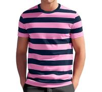 DENGJIAMY - Camiseta de manga corta para hombre con estampado de bloques de color, estilo casual, cuello redondo, camisetas a rayas de verano, camisetas básicas clásicas, ropa de moda para hombre
