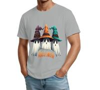 DENGJIAMY - Camiseta de manga corta para hombre, diseño de fantasma, para Halloween, talla extragrande, camiseta de manga corta para hombre, informal, para vacaciones, cuello redondo, gris, 3XL
