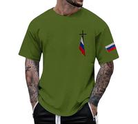 DENGJIAMY - Camiseta de manga corta para hombre, diseño patriótico de la bandera de Rusia, cuello redondo, talla grande, camisetas gráficas de cruz cristiana, camisetas clásicas de Jesús Faith
