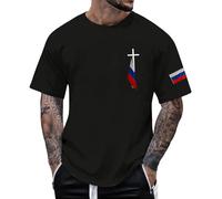 DENGJIAMY - Camiseta de manga corta para hombre, diseño patriótico de la bandera de Rusia, cuello redondo, talla grande, camisetas gráficas de cruz cristiana, camisetas clásicas de Jesús Faith, Negro