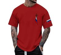 DENGJIAMY - Camiseta de manga corta para hombre, diseño patriótico de la bandera de Rusia, cuello redondo, talla grande, camisetas gráficas de cruz cristiana, camisetas clásicas de Jesús Faith, rosso