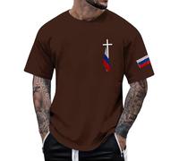 DENGJIAMY - Camiseta de manga corta para hombre, diseño patriótico de la bandera de Rusia, cuello redondo, talla grande, camisetas gráficas de cruz cristiana, camisetas clásicas de Jesús Faith, marrón