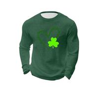 DENGJIAMY - Camiseta de manga larga con estampado de corazón para hombre, cuello redondo, cuello redondo, camiseta de trébol, manga larga, para exteriores, informal, para vacaciones, Ejercito Verde