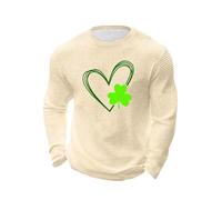 DENGJIAMY - Camiseta de manga larga con estampado de trébol para hombre, diseño de punto gofre, para el día de San Patricio, camiseta de manga larga con estampado de trébol y cuello redondo, verde, M