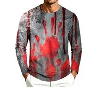 DENGJIAMY - Camiseta de manga larga para hombre, diseño aterrador de Halloween, camiseta de manga larga con cuello redondo y estampado de sangre de terror, gris, 5XL