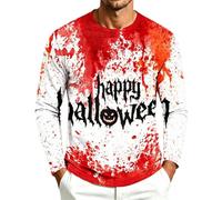 DENGJIAMY - Camiseta de manga larga para hombre, diseño aterrador de Halloween, camiseta de manga larga con cuello redondo y estampado de sangre de terror, naranja, XXL