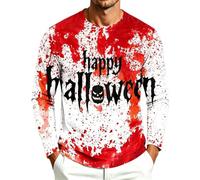 DENGJIAMY - Camiseta de manga larga para hombre, diseño aterrador de Halloween, camiseta de manga larga con cuello redondo y estampado de sangre de terror, rosso, 4XL