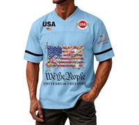 DENGJIAMY - Camiseta patriótica de manga corta con cuello en V para hombre del 250 aniversario del 4 de julio, azul claro, 3XL