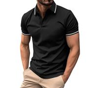 DENGJIAMY Camiseta Polo para Hombre Talla Grande Clásica Básica de Negocios Golf Camiseta Casual Elegante con Cuello Tops Manga Corta con Botones Modernos Cuello en V Camisetas Ropa de Verano para