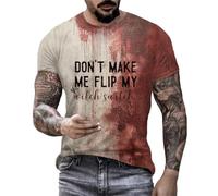 DENGJIAMY - Camiseta sangrienta para hombre para Halloween, camiseta gráfica de letras de terror, talla grande, cuello redondo, camiseta de manga corta para hombre, Don't Make Me Flip My Red, 3XL