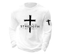DENGJIAMY - Camisetas cristianas de manga larga para hombre con cuello redondo y gofre de Jesús Fe, camisetas casuales de talla grande, camisetas clásicas con gráficos cruzados, blanco, M