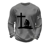DENGJIAMY - Camisetas cristianas para hombre, estilo casual, cuello redondo, manga larga, con gráfico cruzado, ropa de talla grande, camisetas clásicas de Jesús Faith, gris, 3XL