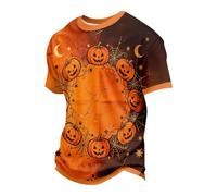 DENGJIAMY - Camisetas de calabaza de Halloween para hombre, talla grande, con estampado de terror, camisetas de moda con cuello redondo, divertidas camisetas de manga corta, marrón, 3XL