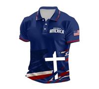 DENGJIAMY - Camisetas de golf con cruz cristiana y bandera estadounidense, tallas grandes, para hombre, trajes del 4 de julio, camisetas patrióticas, camisetas patrióticas de Jesús Faith, azul, 5XL