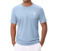 DENGJIAMY - Camisetas gráficas para hombre, talla grande, de verano, cuello redondo, manga corta, casual, estampado de palmeras, camisetas básicas clásicas para hombre, Z11 Christian Cross Printed Sky