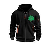 DENGJIAMY Clover - Sudadera con capucha y cremallera para hombre, diseño de trébol de la suerte, manga larga, casual, con bolsillo con cremallera, Negro, 4XL