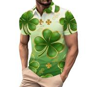 DENGJIAMY - Divertida camiseta de golf con estampado de trébol para hombre, camiseta de manga corta con cremallera de un cuarto, verde, 3XL