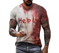 DENGJIAMY I'm Ok It's Not My Blood Camiseta para hombre, camisetas de miedo, camisetas casuales de vacaciones, camisetas de terror Halloween Bloody cuello en V, camiseta de manga corta, Help Us Red, L