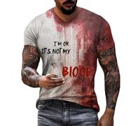 DENGJIAMY I'm Ok It's Not My Blood Camiseta para hombre, camisetas de miedo, camisetas casuales de vacaciones, camisetas de terror Halloween Bloody cuello en V, camiseta de manga corta, Rojo