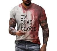 DENGJIAMY I'm Ok It's Not My Blood Camiseta para hombre, camisetas de miedo, camisetas casuales de vacaciones, camisetas de terror Halloween Bloody cuello en V, camiseta de manga corta, rosso, M