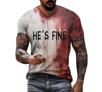 DENGJIAMY I'm Ok It's Not My Blood Camiseta para hombre, camisetas de miedo, camisetas casuales de vacaciones, camisetas de terror Halloween Bloody cuello en V, camiseta de manga corta, He's Fine Red
