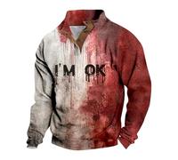 DENGJIAMY I'm Ok It's Not My Blood - Sudadera para hombre, cuello sin botones, moderna, para vacaciones, otoño, camiseta de manga larga con estampado de Halloween, A02 rojo, L